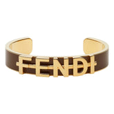 Fendi Fendigraphy Gold Tone Metal Brown Enamel Cuff Bracelet