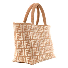 Fendi FF Cammello Large Shopper Tote Beige Knitted Cashmere Bag