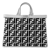Fendi FF Canvas X-Tote Bag Black White Leather Trim Turn Lock