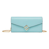 Fendi FF Diamonds Light Blue Calfskin Leather Continental Wallet on Chain Gold Hardware