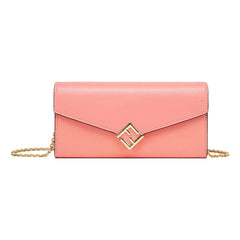 Fendi FF Diamonds Pesca Pink Calfskin Leather Continental Wallet