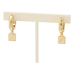Fendi FF Gold Tone Metal White Enamel Small Hoop Earrings