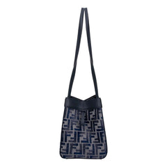 Fendi FF Origami Mini Sac Jacquard Canvas Leather Blue Handbag