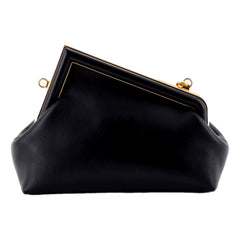 Fendi First Midi Nappa Leather Clutch Crossbody Bag Nero Black Gold FF Logo