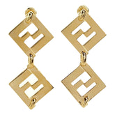 Fendi Forever FF Gold Tone Metal Dangle Stud Earrings