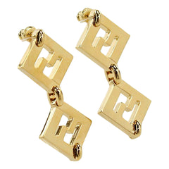 Fendi Forever FF Gold Tone Metal Dangle Stud Earrings