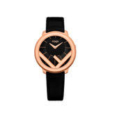 Fendi Run Away Rose Gold Black Leather 36mm Watch