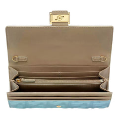 Fendi Baguette FF Embossed Lambskin Wallet on a Chain Crossbody in Light Blue