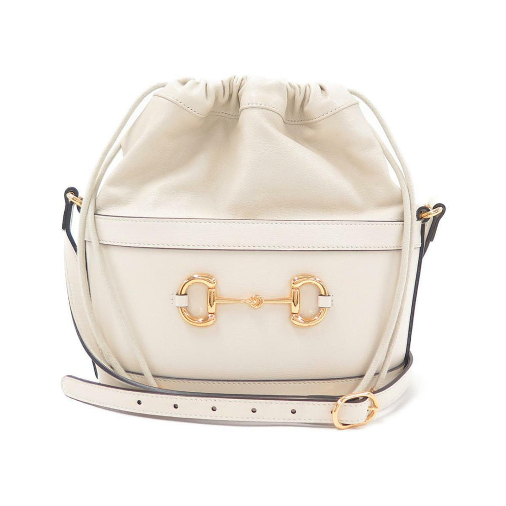 Gucci 1955 Horsebit White Leather Bucket Bag Drawstring Crossbody