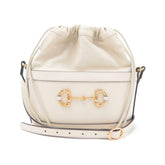 Gucci 1955 Horsebit White Leather Bucket Bag Drawstring Crossbody