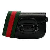 Gucci Horsebit 1955 Mini Black Calfskin Leather Web Stripe Crossbody Bag