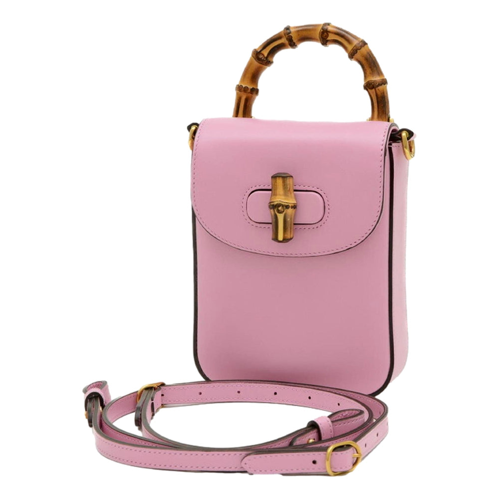 Gucci Bamboo 1947 Mini Pink Leather Top Handle Crossbody Bag