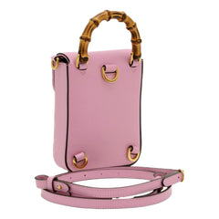 Gucci Bamboo 1947 Mini Pink Leather Top Handle Crossbody Bag