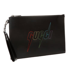 Gucci Blade Embroidered Black Leather Pouch Wristlet Clutch Bag