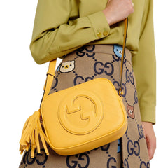 Gucci Blondie GG Patch Yellow Leather Camera Crossbody Bag Diagonal Stitching