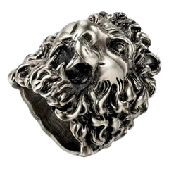 Gucci Cocktail Lion Head Motif Silver Tone Metal Ring 13