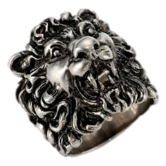 Gucci Cocktail Lion Head Motif Silver Tone Metal Ring 13