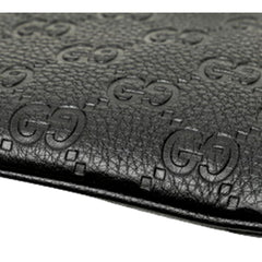 Gucci GG Emblem Black Leather Shoulder Bag Chain Strap