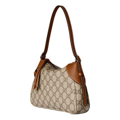 Gucci GG Emblem Supreme Canvas Leather Shoulder Bag Brown Beige