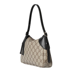 Gucci GG Emblem Supreme Canvas Leather Shoulder Bag Black Beige