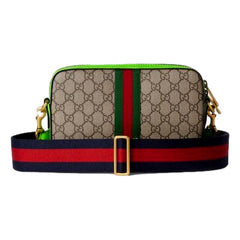 Gucci GG Supreme Canvas Ophidia Small Crossbody Web Stripe Neon Green