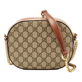 Gucci GG Supreme Canvas Mini Oval Chain Crossbody Bag Brown Leather Trim