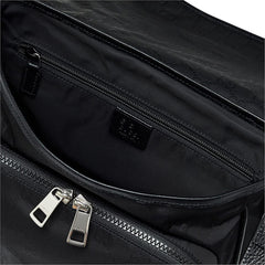 Gucci GG Monogram Nylon Leather Messenger Bag Black Double Buckle Flap
