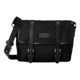 Gucci GG Monogram Nylon Leather Messenger Bag Black Double Buckle Flap