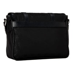 Gucci GG Monogram Nylon Leather Messenger Bag Black Double Buckle Flap
