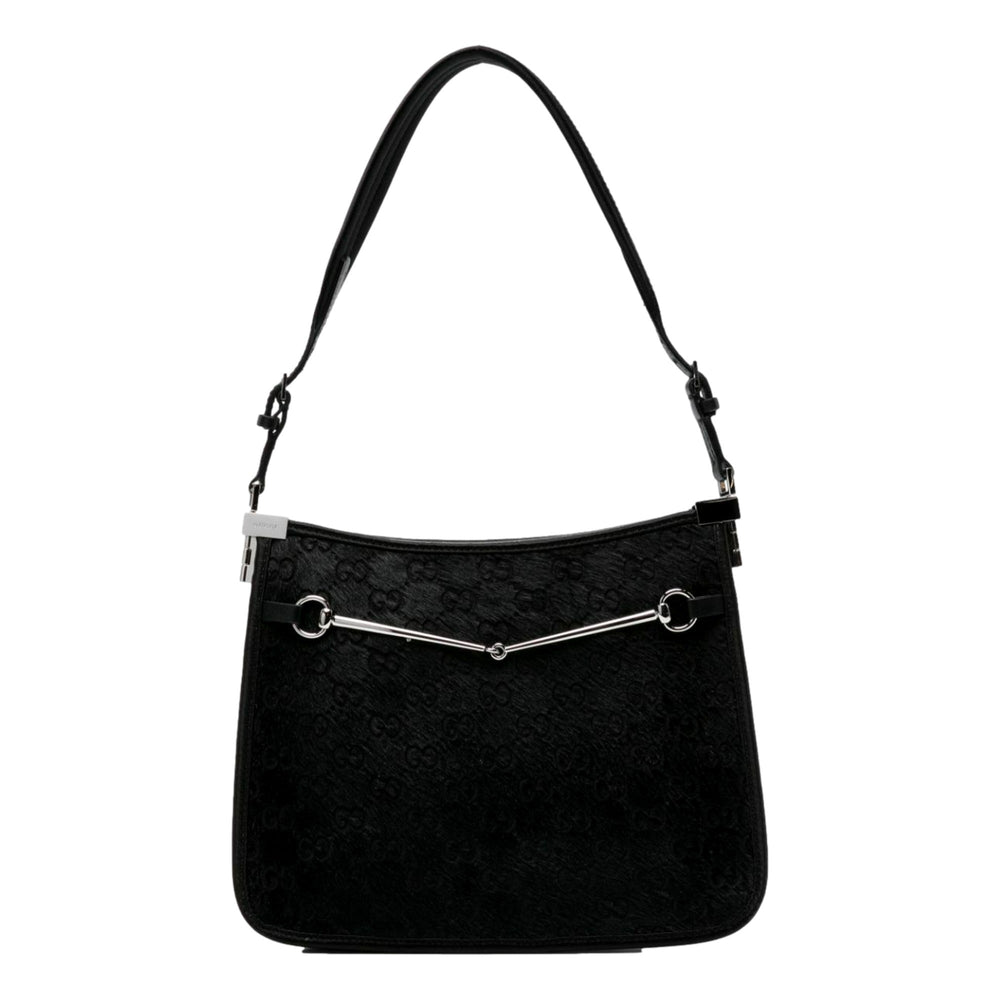 Gucci Horsebit Black Fur Slim Shoulder Bag