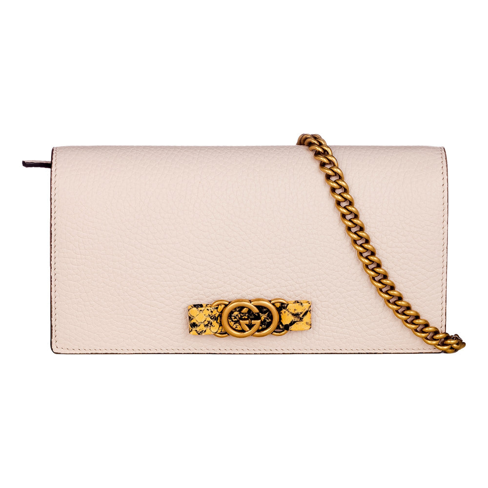 Gucci Interlocking GG Python Leather Bow Wallet on Chain Light Pink Gold Hardware