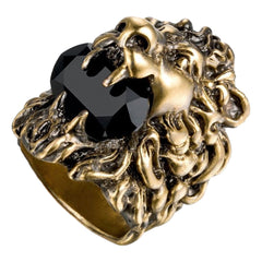 Gucci Lion Head King Ring With Crystal Aged Gold and Black 16