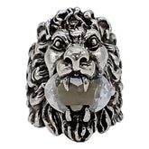 Gucci Lion Head Motif Silver Ring Crystal Size 16