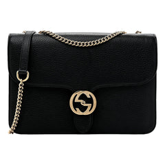 Gucci GG Marmont Crossbody Bag Black Pebbled Leather Gold Chain Interlocking GG