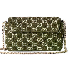 Gucci GG Marmont Olive Green Boucle Terry Chain Crossbody Bag