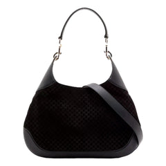 Gucci Micro GG B Medium Shoulder Bag Black Suede and Leather