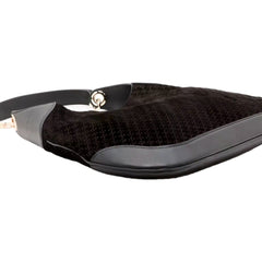 Gucci Micro GG B Medium Shoulder Bag Black Suede and Leather