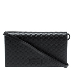 Gucci Microguccissima GG Logo Black Leather Wallet Crossbody Handbag