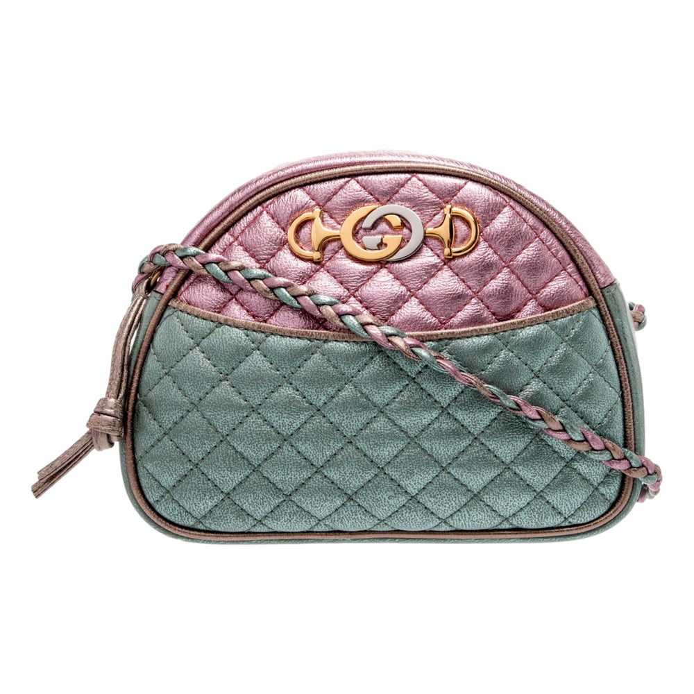 Gucci Mini Zumi Quilted Nappa Trapuntata Metallic Dome Crossbody Bag Pink and Blue