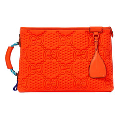 Gucci Off The Grid GG Embossed Orange Rubber Pouch Clutch Bag