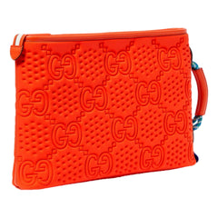 Gucci Off The Grid GG Embossed Orange Rubber Pouch Clutch Bag