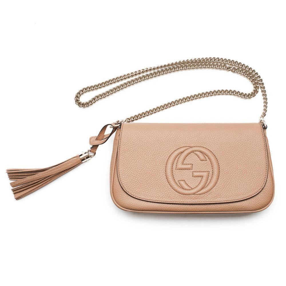 Gucci Soho Disco Beige GG Leather Tassel Chain Crossbody Flap Bag
