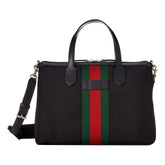 Gucci Techno Web Stripe Black Canvas Large Duffle Bag Crossbody Travel Bag