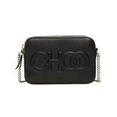 Jimmy Choo Balti Camera Crossbody Bag Black Embossed Leather Chain Strap