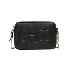 Jimmy Choo Balti Camera Crossbody Bag Black Embossed Leather Chain Strap
