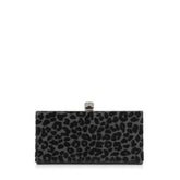 Jimmy Choo Celeste Black Devore Velvet Leopard Print Clutch Bag