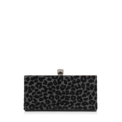 Jimmy Choo Celeste Black Devore Velvet Leopard Print Clutch Bag