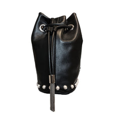 Jimmy Choo Marcheline Pearl Small Black Leather Bucket Crossbody Bag Chain Strap