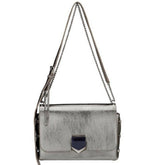 Jimmy Choo Lockett Metallic Silver Studded Leather Crossbody Bag