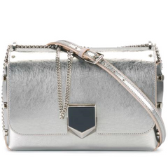Jimmy Choo Lockett Metallic Silver Studded Leather Crossbody Bag